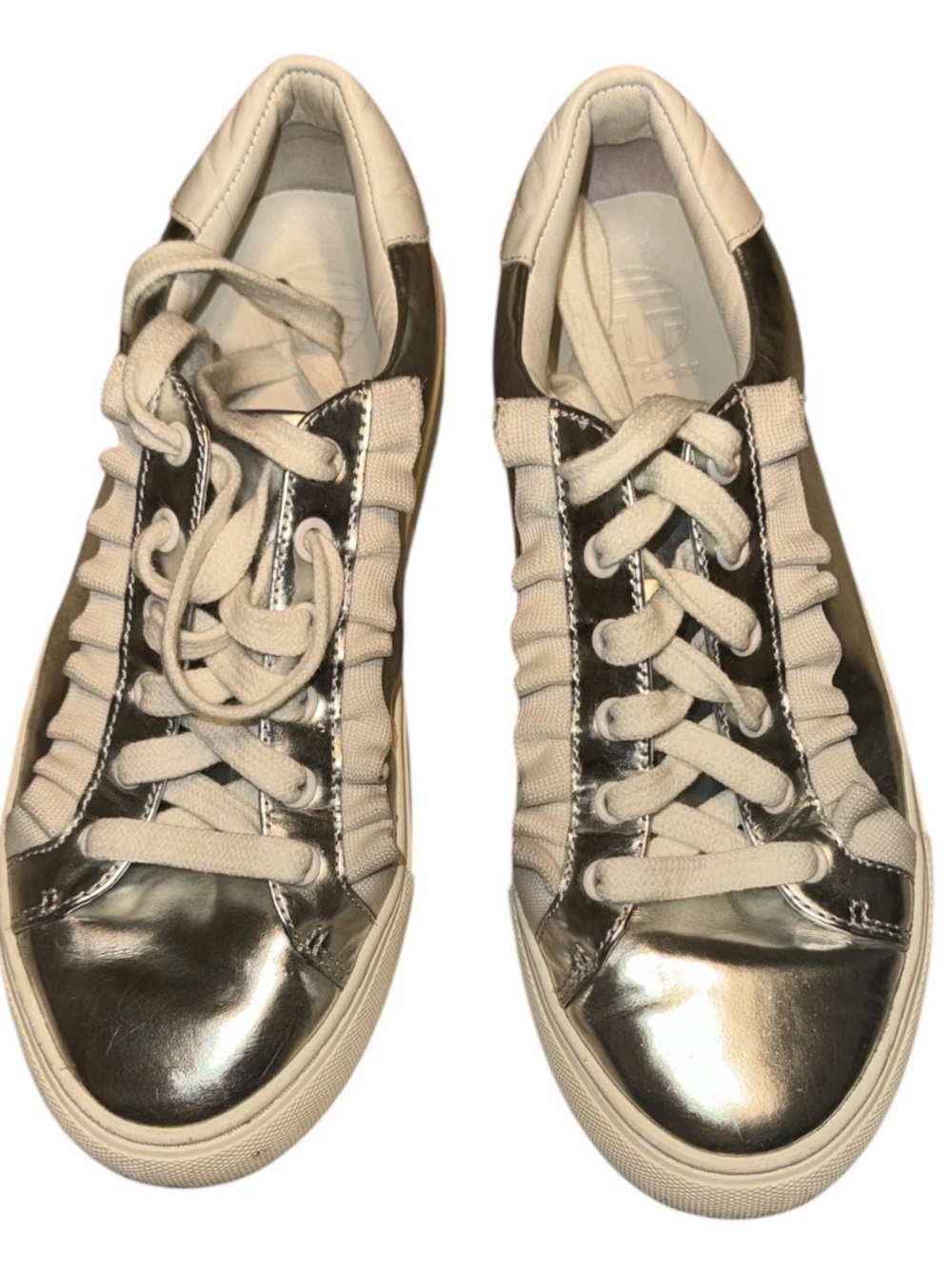 Tory Sport Metallic Silver Low-Top Sneakers With Ruffles
